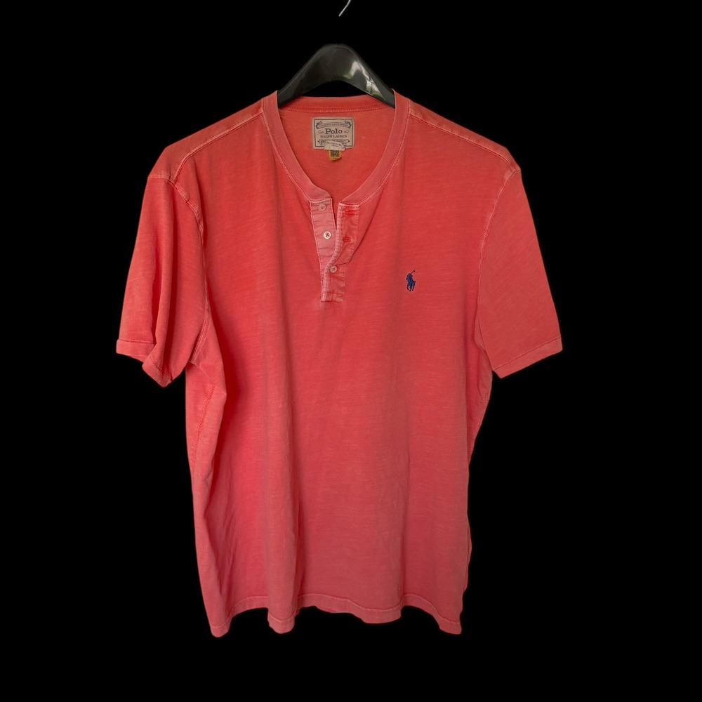 Polo Ralph Lauren XL Henley Shirt Coral Pink Slub Cotton Short Sleeve Pony
